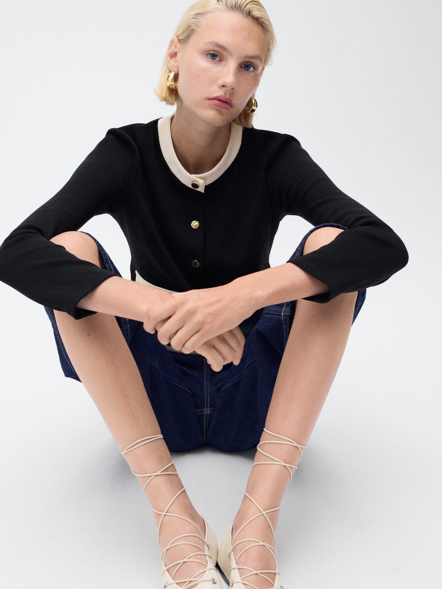 Product image 7 of 8, which shows Mango Peri Contrast Trim Cardigan, Black, 4XL