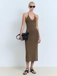 Mango Bali Strappy Midi Dress, Beige/Khaki