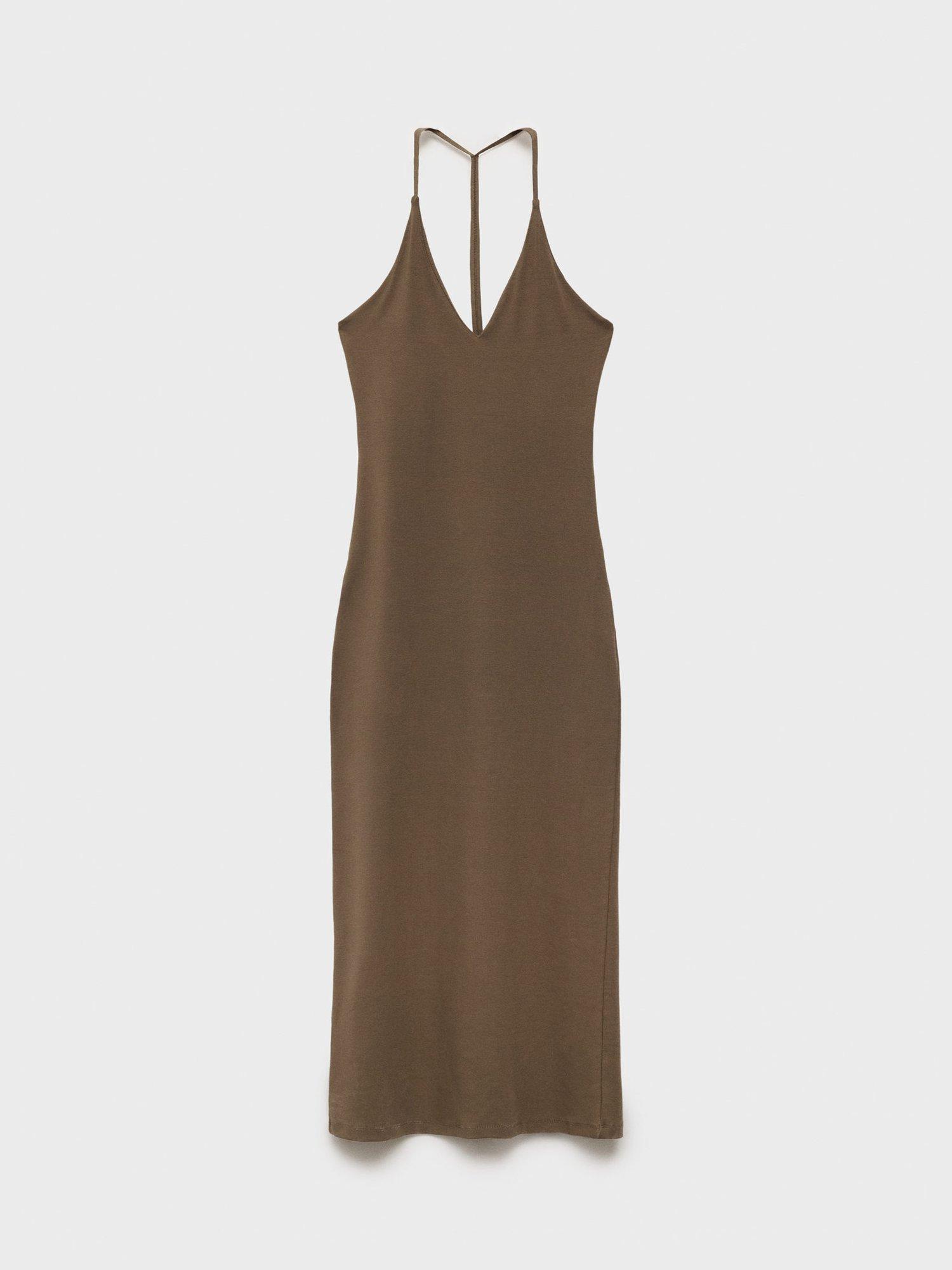Product image 3 of 8, which shows Mango Bali Strappy Midi Dress, Beige/Khaki, 10