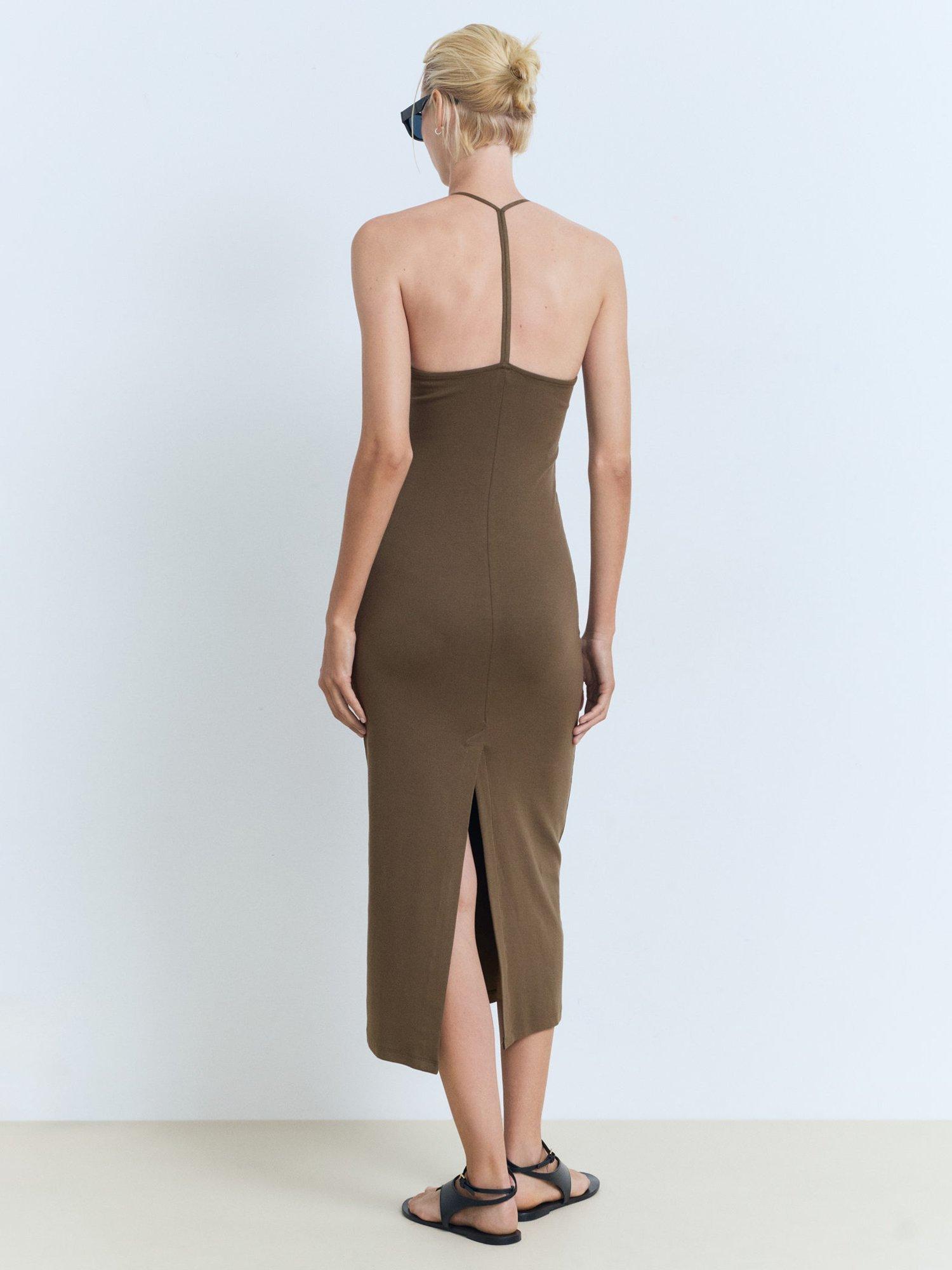 Product image 4 of 8, which shows Mango Bali Strappy Midi Dress, Beige/Khaki, 10
