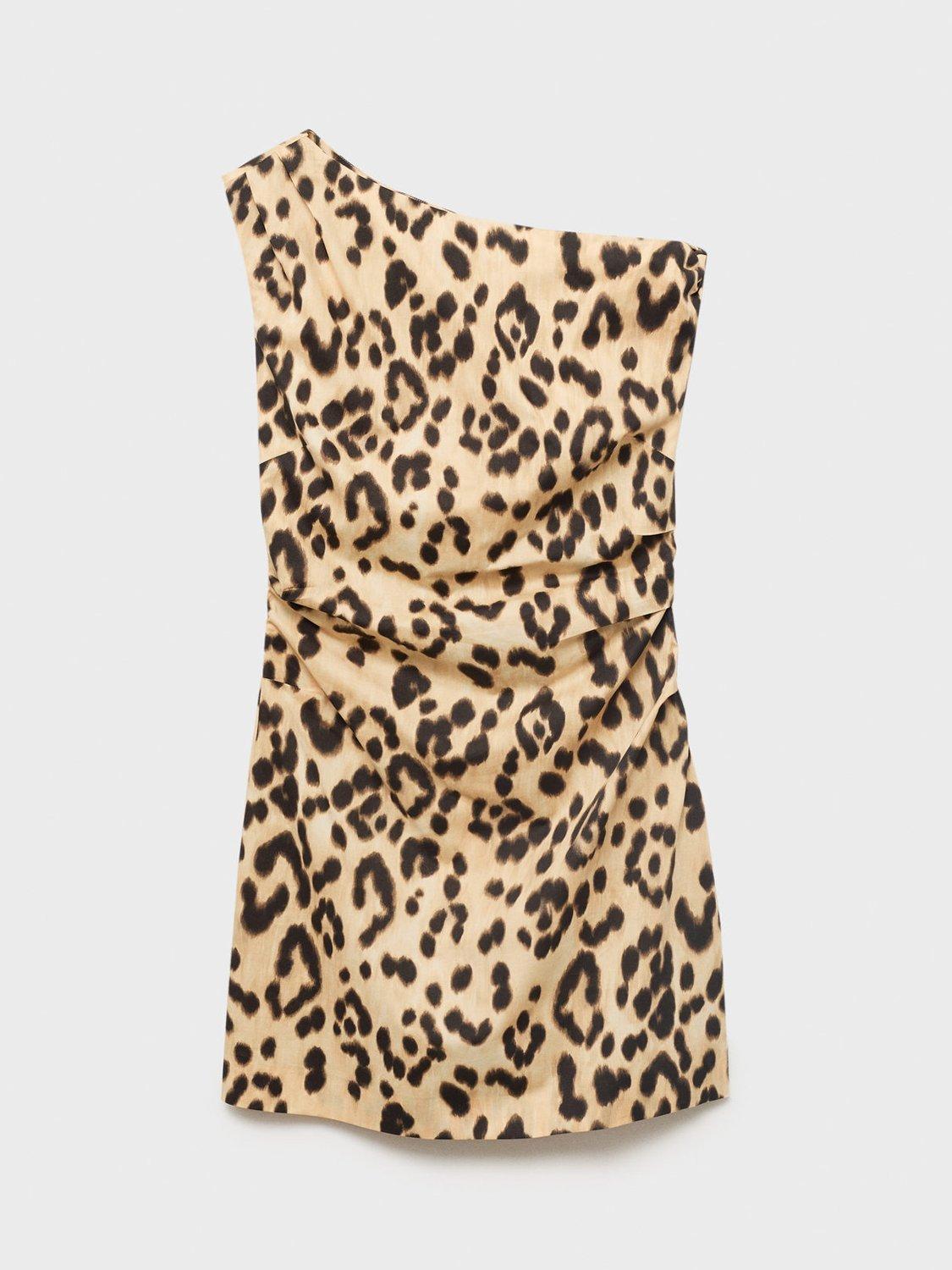 Product image 3 of 6, which shows Mango Bernie Animal Print Mini Dress, Light Beige, 6