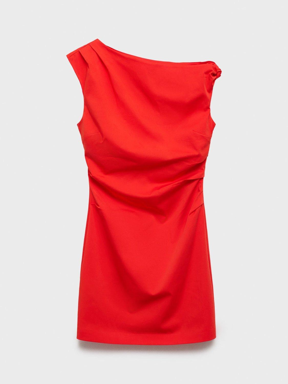 Product image 3 of 6, which shows Mango Bernie Ruched Mini Dress, Bright Red, 8