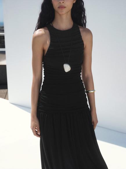 Mango Corina Ruched Midi Dress, Black - view 2, Black