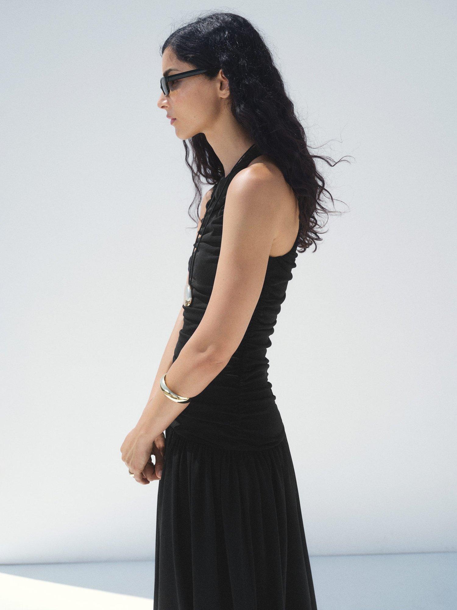 Product image 6 of 7, which shows Mango Corina Ruched Midi Dress, Black, 10