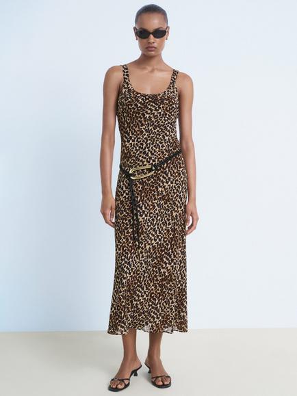 Mango Lion Animal Print Midi Dress, Black - view 2, Black