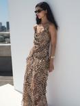 Mango Livia Animal Print Ruffle Dress, Light Beige