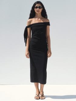 Mango Twisted Bow Detail Strapless Dress, Black, Black