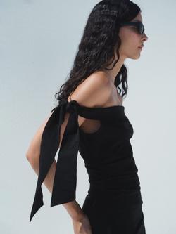 Mango Twisted Bow Detail Strapless Dress, Black - view 2, Black