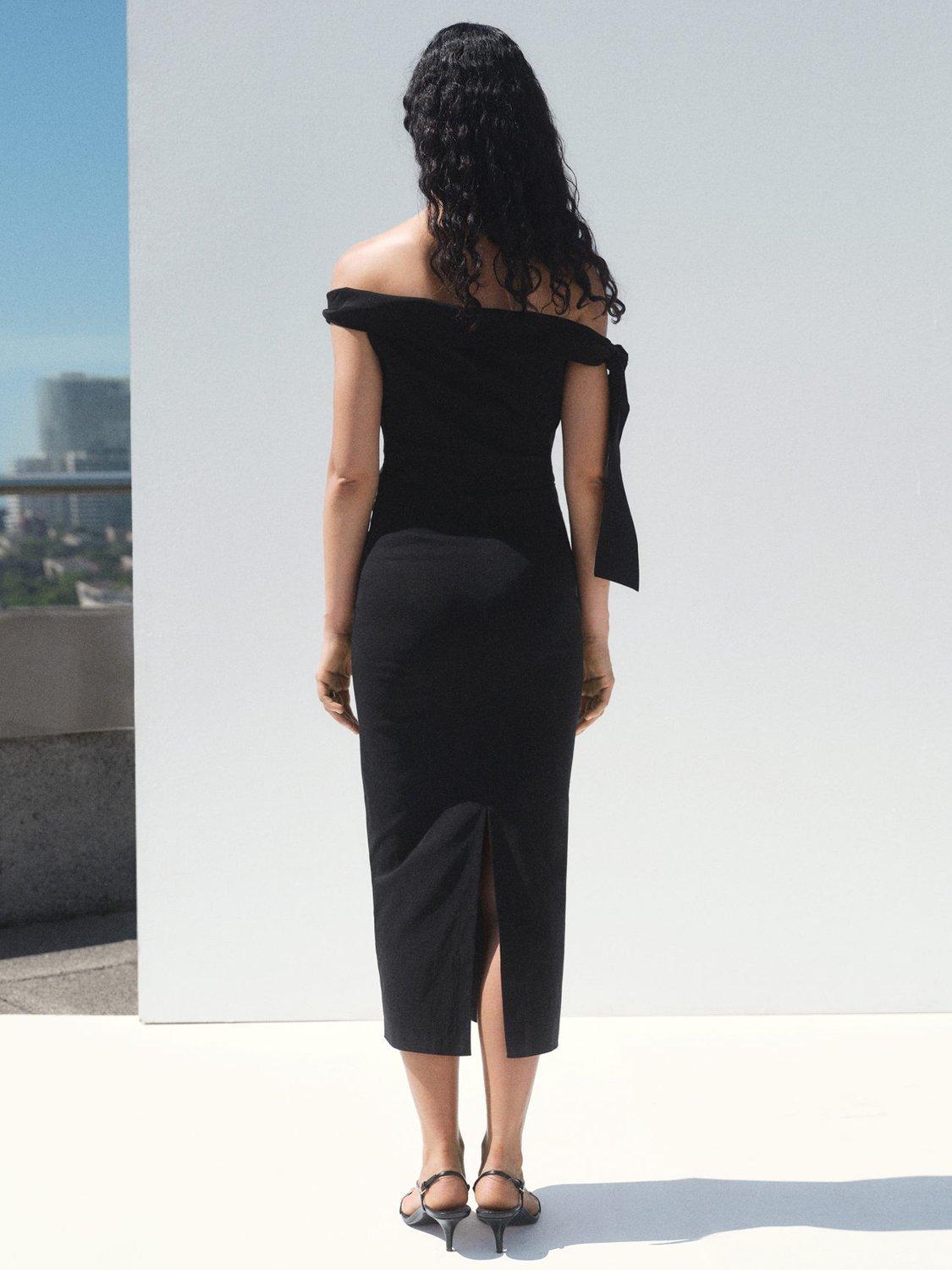 Product image 4 of 6, which shows Mango Twisted Bow Detail Strapless Dress, Black, 4