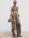 Mango Wild Zebra Print Linen Blend Waistcoat, Dark Brown