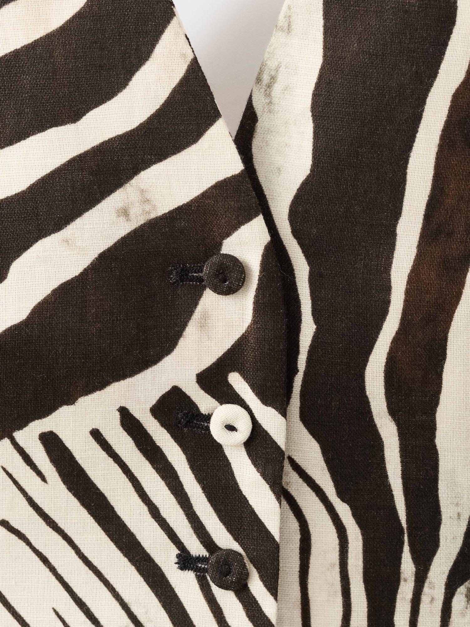 Product image 5 of 8, which shows Mango Wild Zebra Print Linen Blend Waistcoat, Dark Brown, XXS
