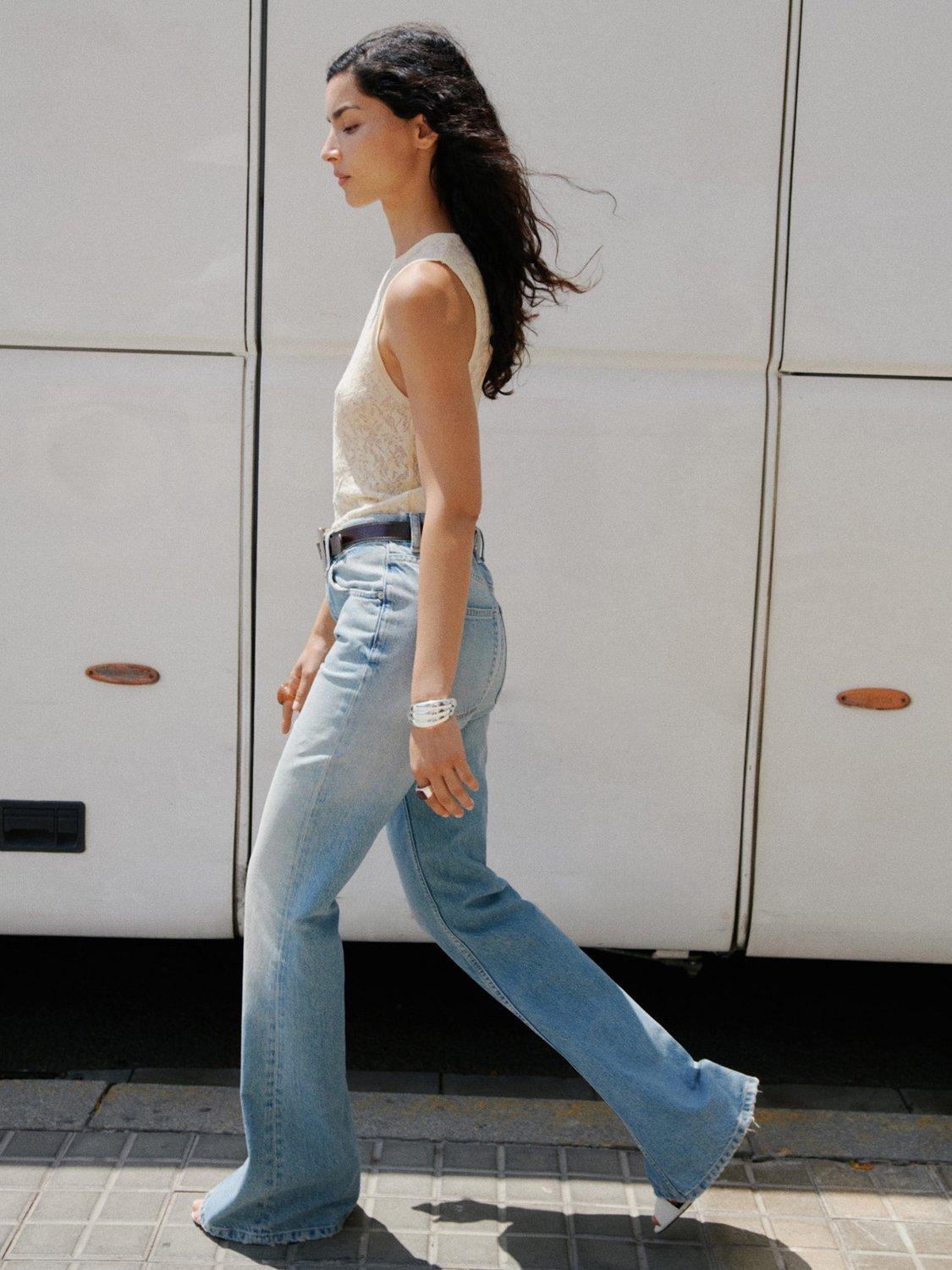 Product image 1 of 7, which shows Mango Kaira Mid Rise Flared Jeans, Mid Blue, 8