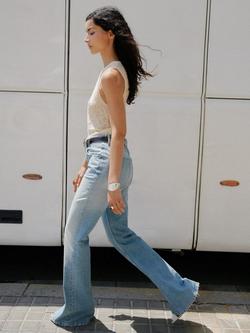 Mango Kaira Mid Rise Flared Jeans, Mid Blue, Mid Blue