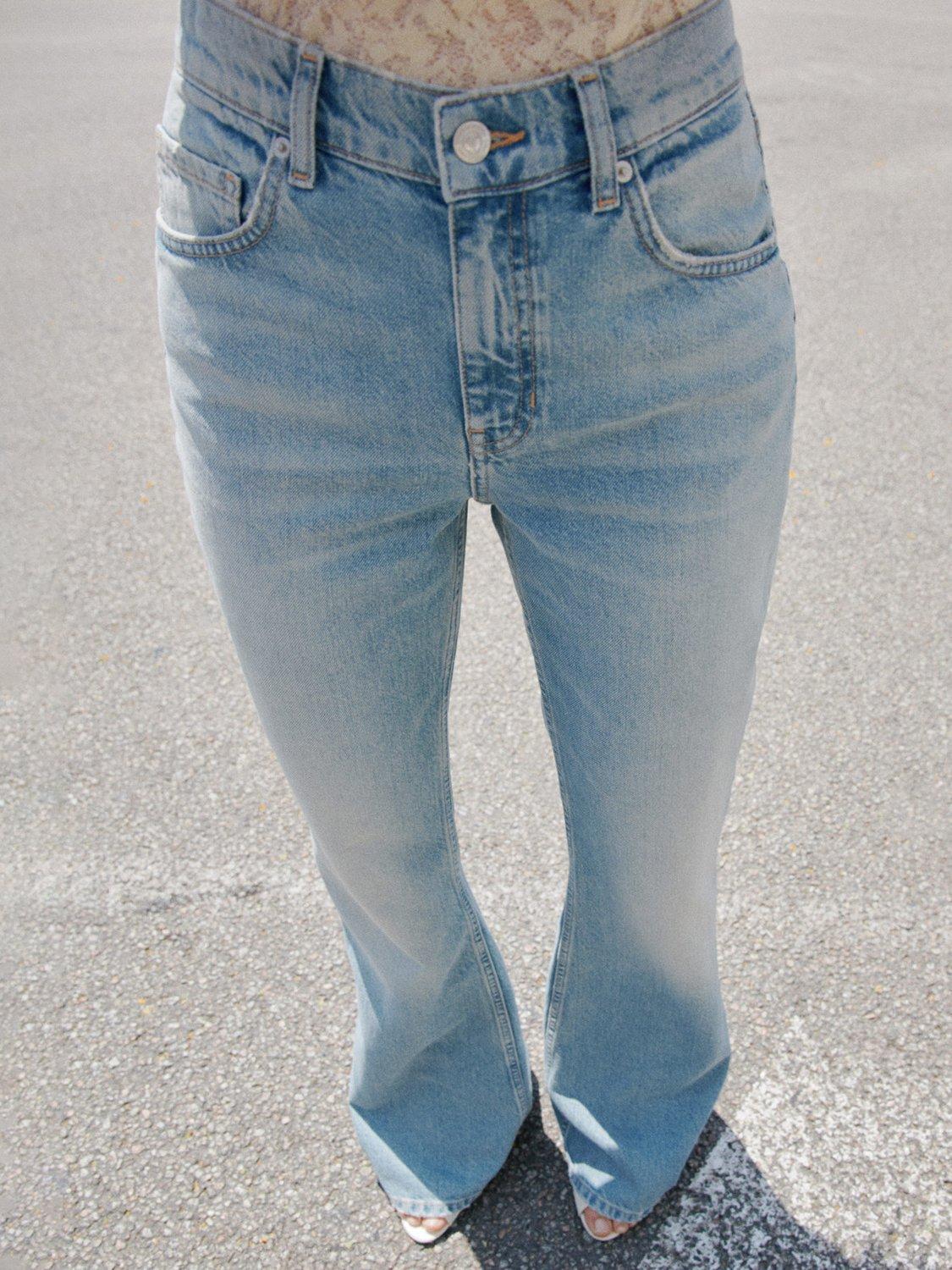 Product image 2 of 7, which shows Mango Kaira Mid Rise Flared Jeans, Mid Blue, 8