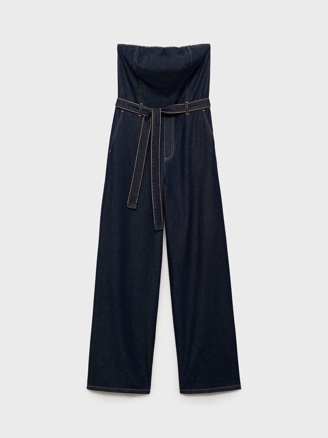 Product image 3 of 7, which shows Mango Cally Strapless Denim Jumpsuit, Dark Blue, L