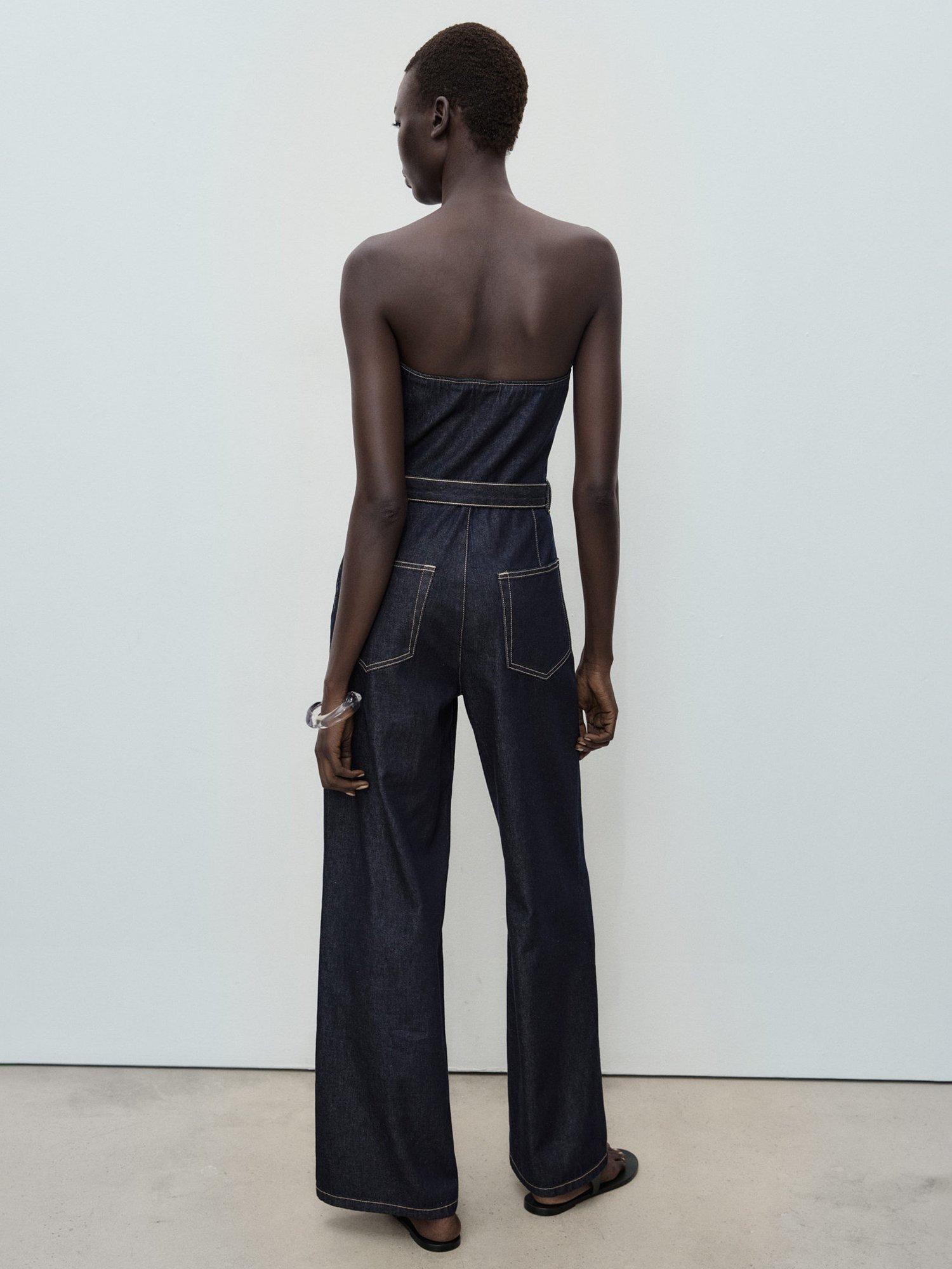 Product image 4 of 7, which shows Mango Cally Strapless Denim Jumpsuit, Dark Blue, L