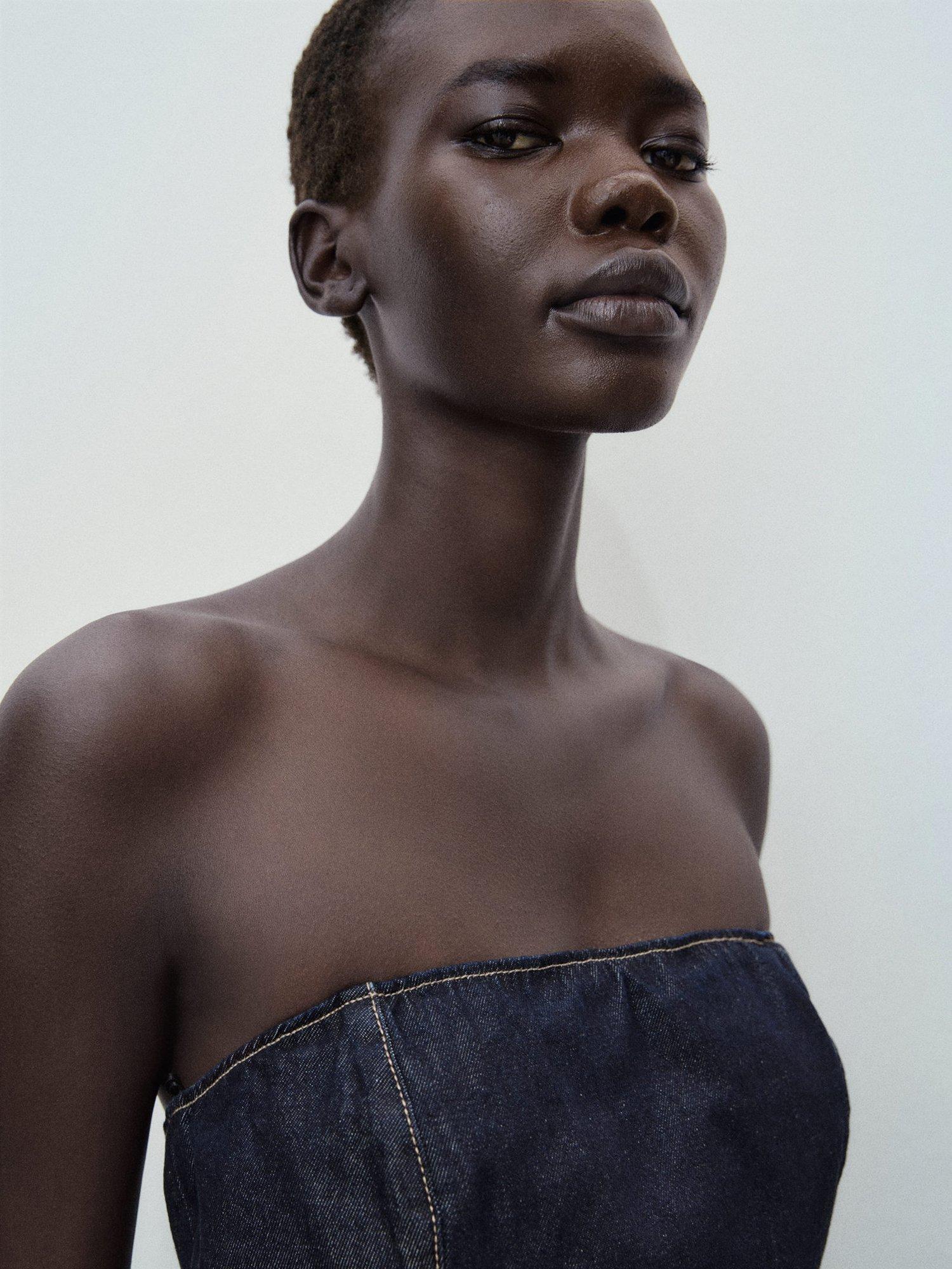 Product image 6 of 7, which shows Mango Cally Strapless Denim Jumpsuit, Dark Blue, L