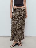 Mango Lion Animal Print Midi Skirt, Brown