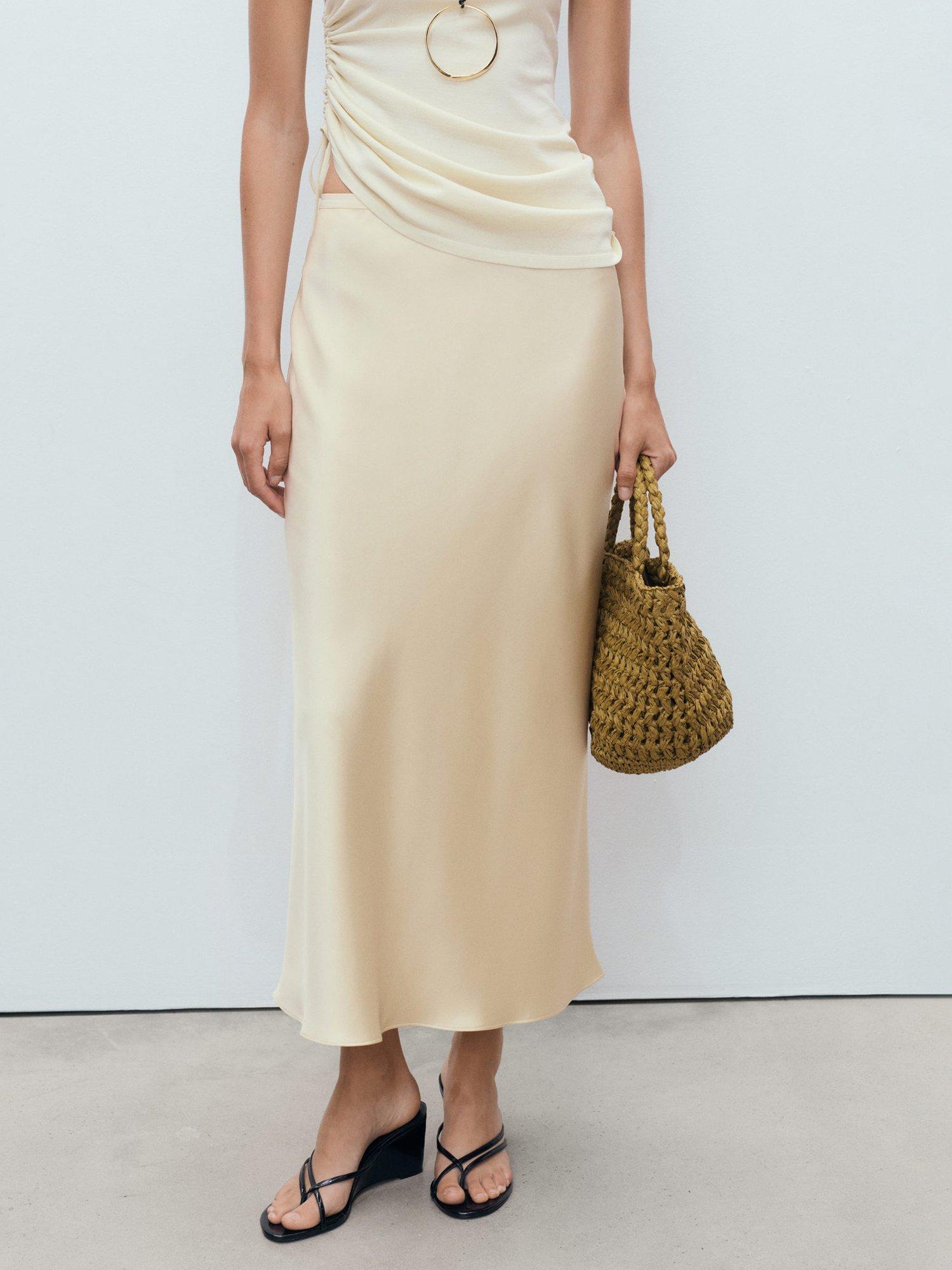 Product image 1 of 7, which shows Mango Mia Satin Midi Skirt, Yellow, L