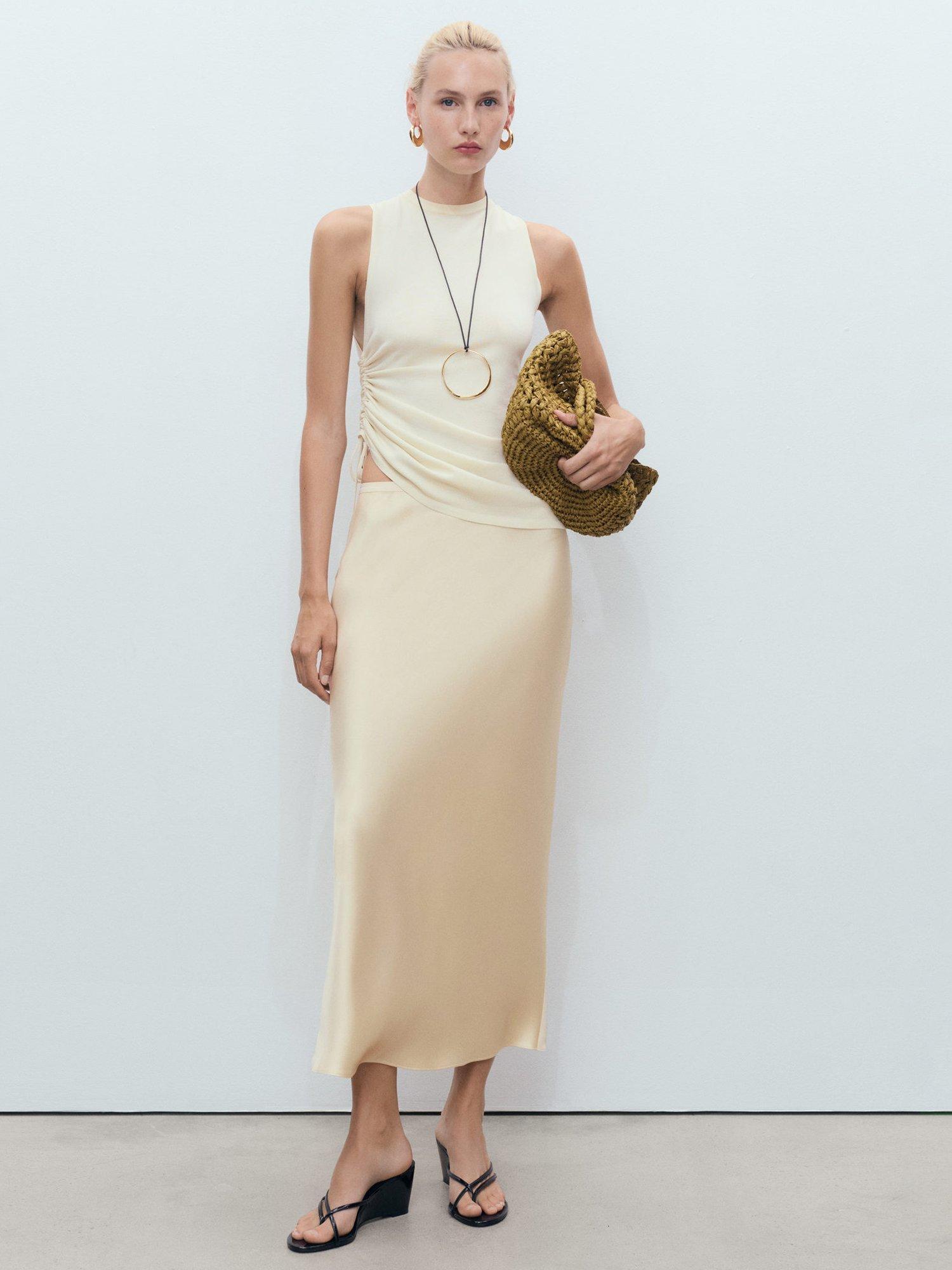 Product image 2 of 7, which shows Mango Mia Satin Midi Skirt, Yellow, L
