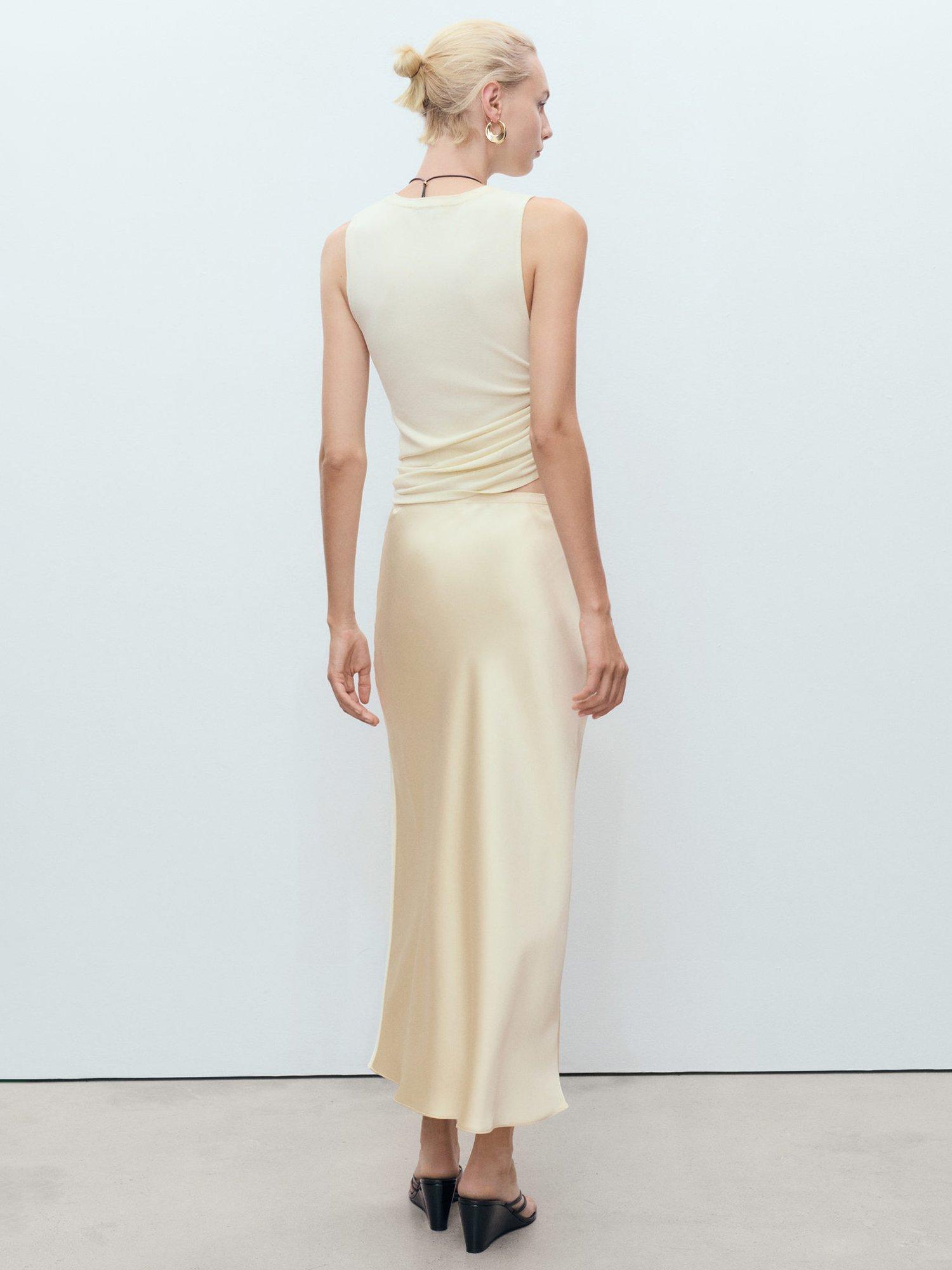 Product image 4 of 7, which shows Mango Mia Satin Midi Skirt, Yellow, L