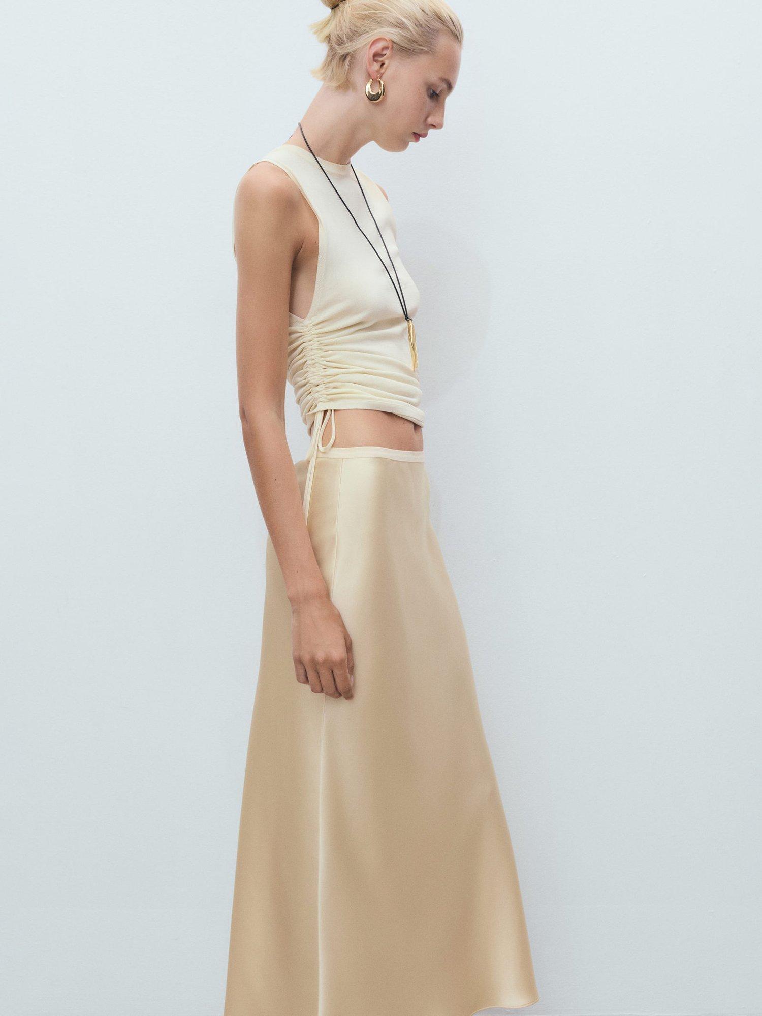 Product image 6 of 7, which shows Mango Mia Satin Midi Skirt, Yellow, L