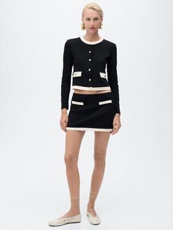 Mango Pari Contrast Trim Mini Skirt, Black - view 2, Black