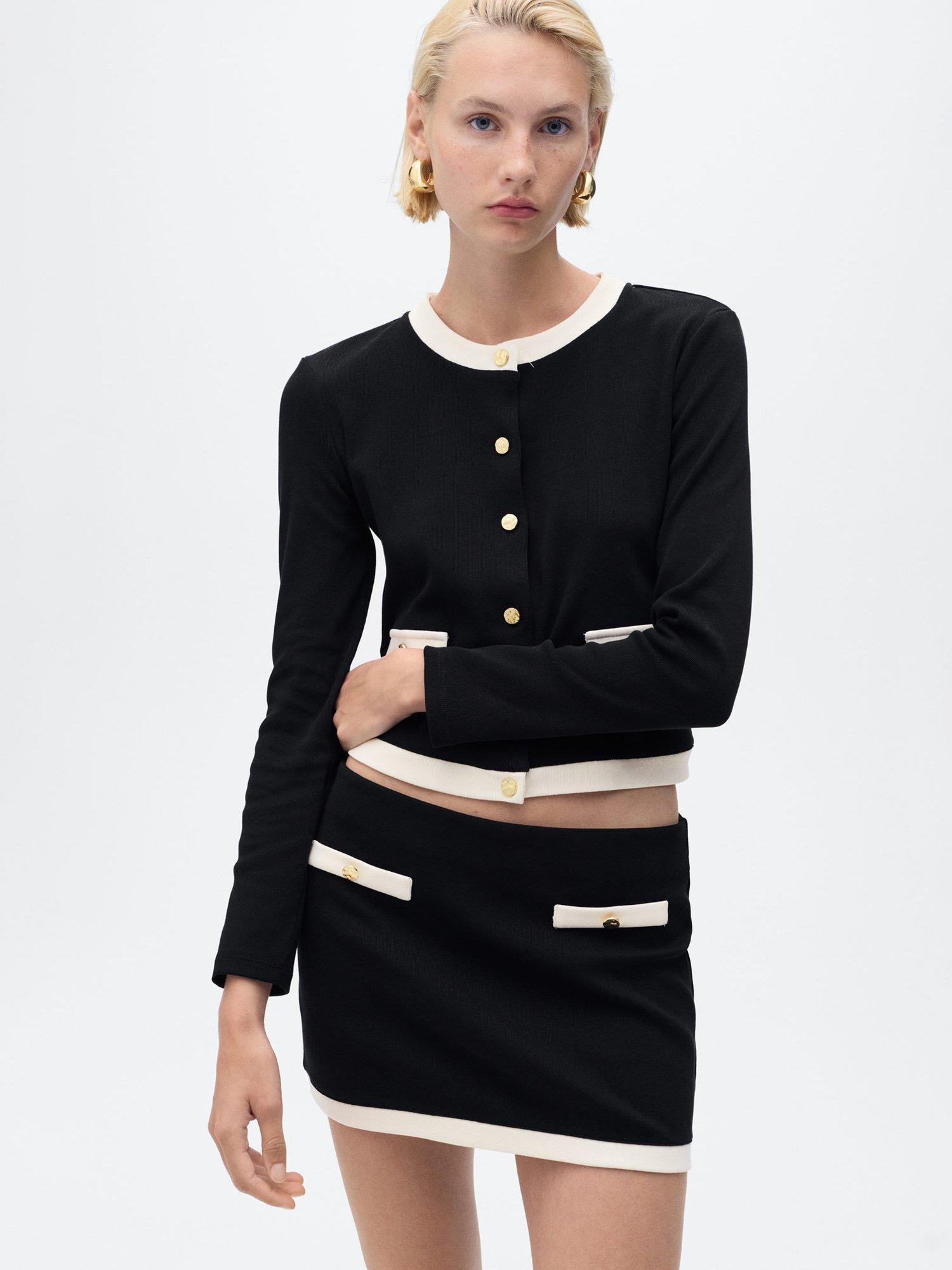Product image 6 of 8, which shows Mango Pari Contrast Trim Mini Skirt, Black, L