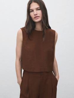 Mango Adrian Sleeveless Crop Top, Brown, Brown
