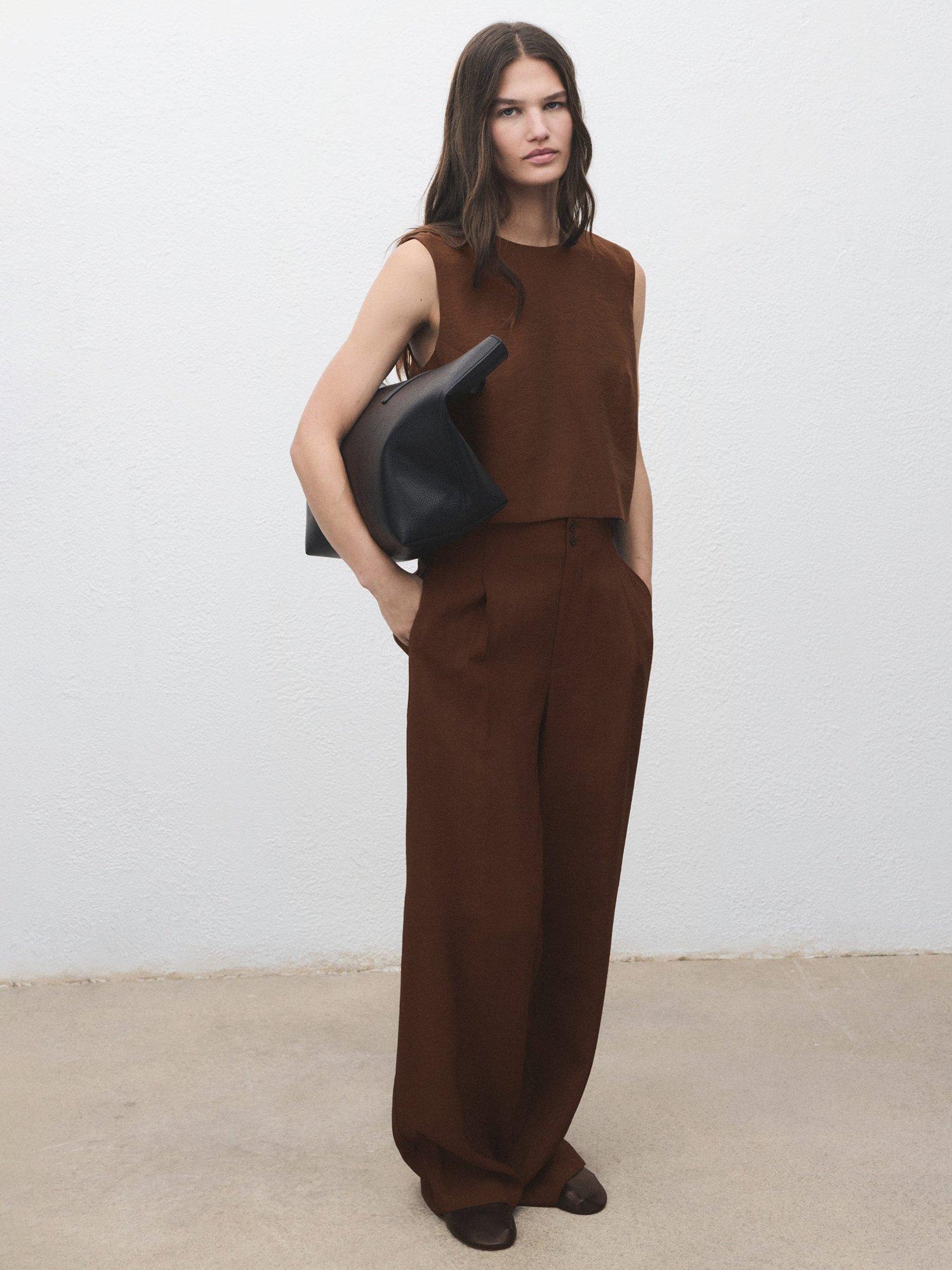 Product image 2 of 7, which shows Mango Adrian Sleeveless Crop Top, Brown, L