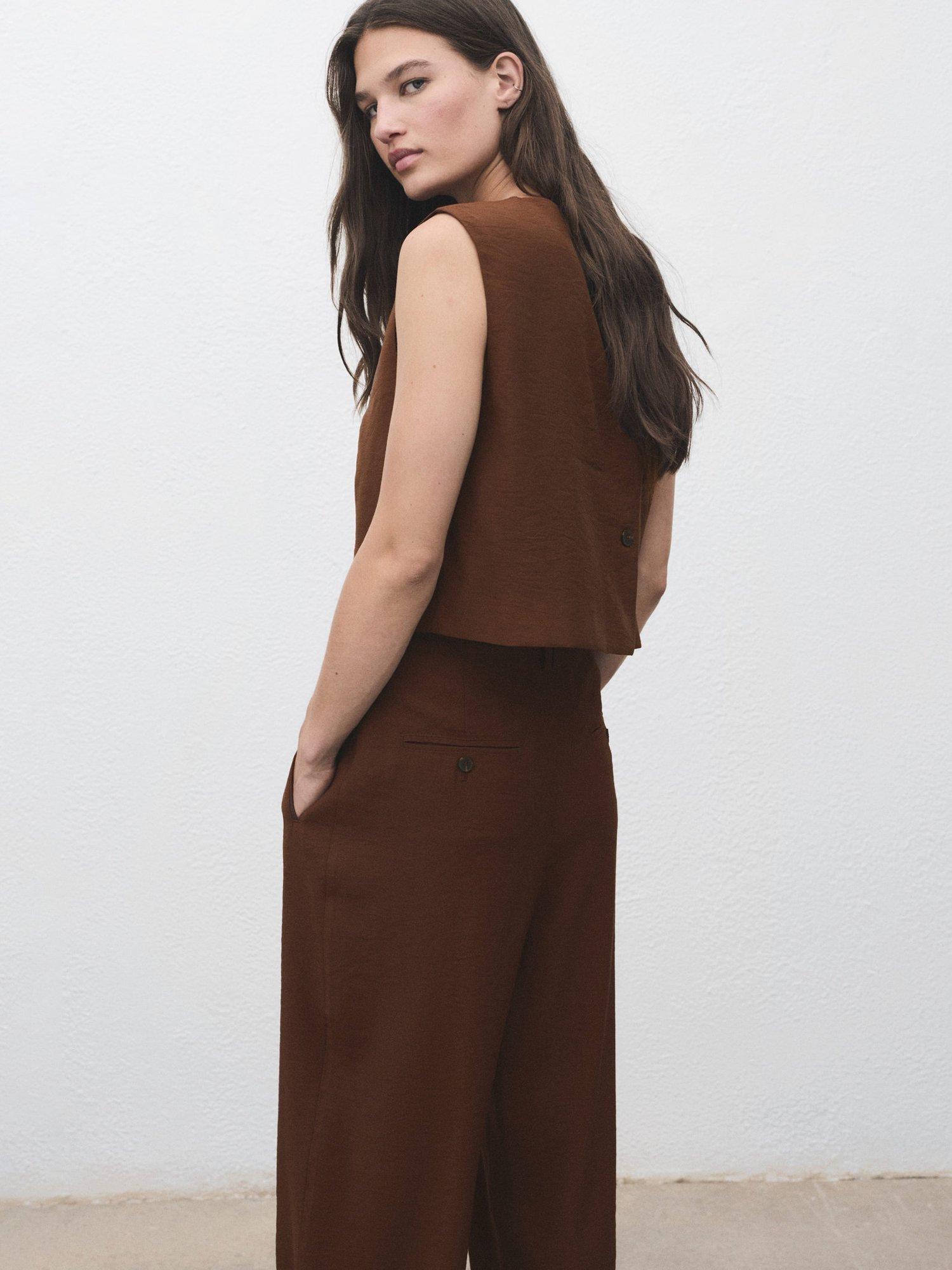 Product image 4 of 7, which shows Mango Adrian Sleeveless Crop Top, Brown, L