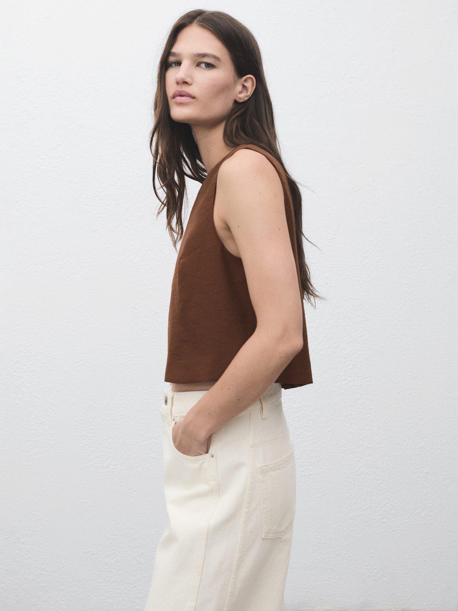 Product image 6 of 7, which shows Mango Adrian Sleeveless Crop Top, Brown, L