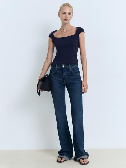 Mango Agnes Square Neck Top, Navy