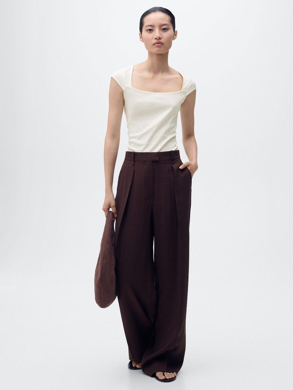 Product image 1 of 7, which shows Mango Agnes Square Neck Top, Natural White, S