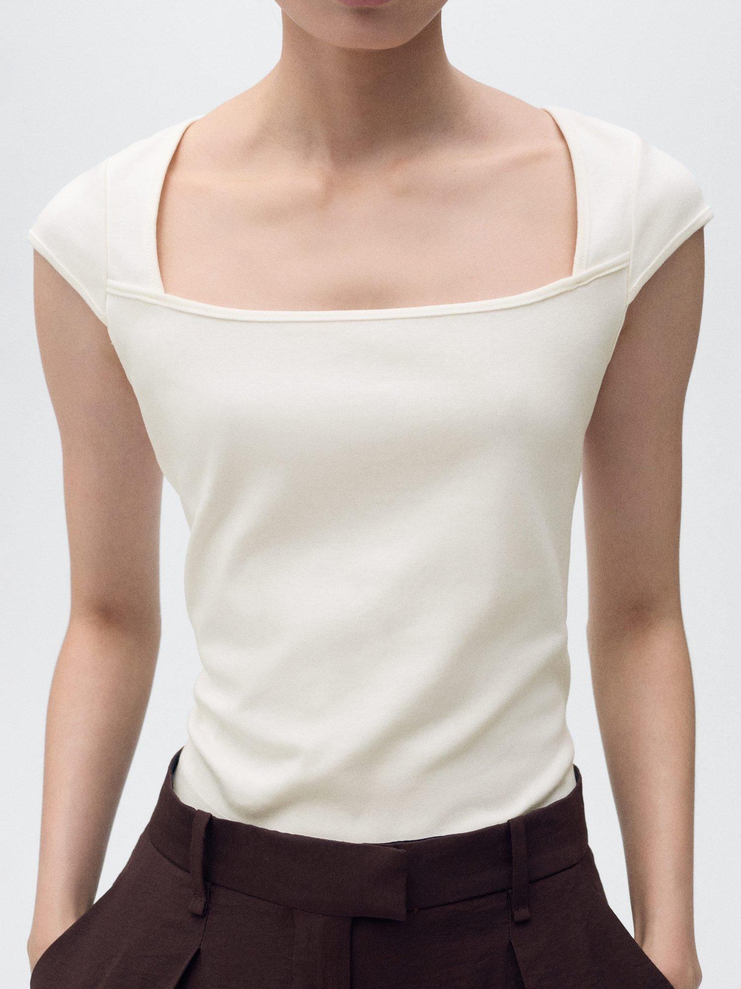 Product image 2 of 7, which shows Mango Agnes Square Neck Top, Natural White, S