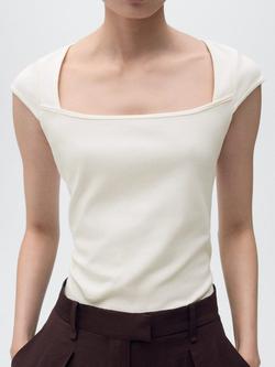 Mango Agnes Square Neck Top - view 2, Natural White