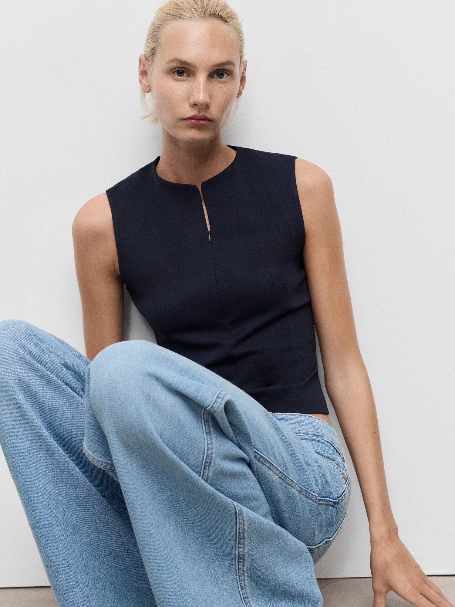 Product image 7 of 9, which shows Mango Brin Tailored Sleeveless Top, Navy, XXXL