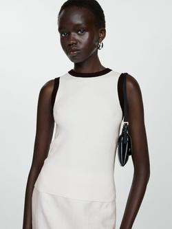 Mango Contrast Trim Knit Top, Light Beige