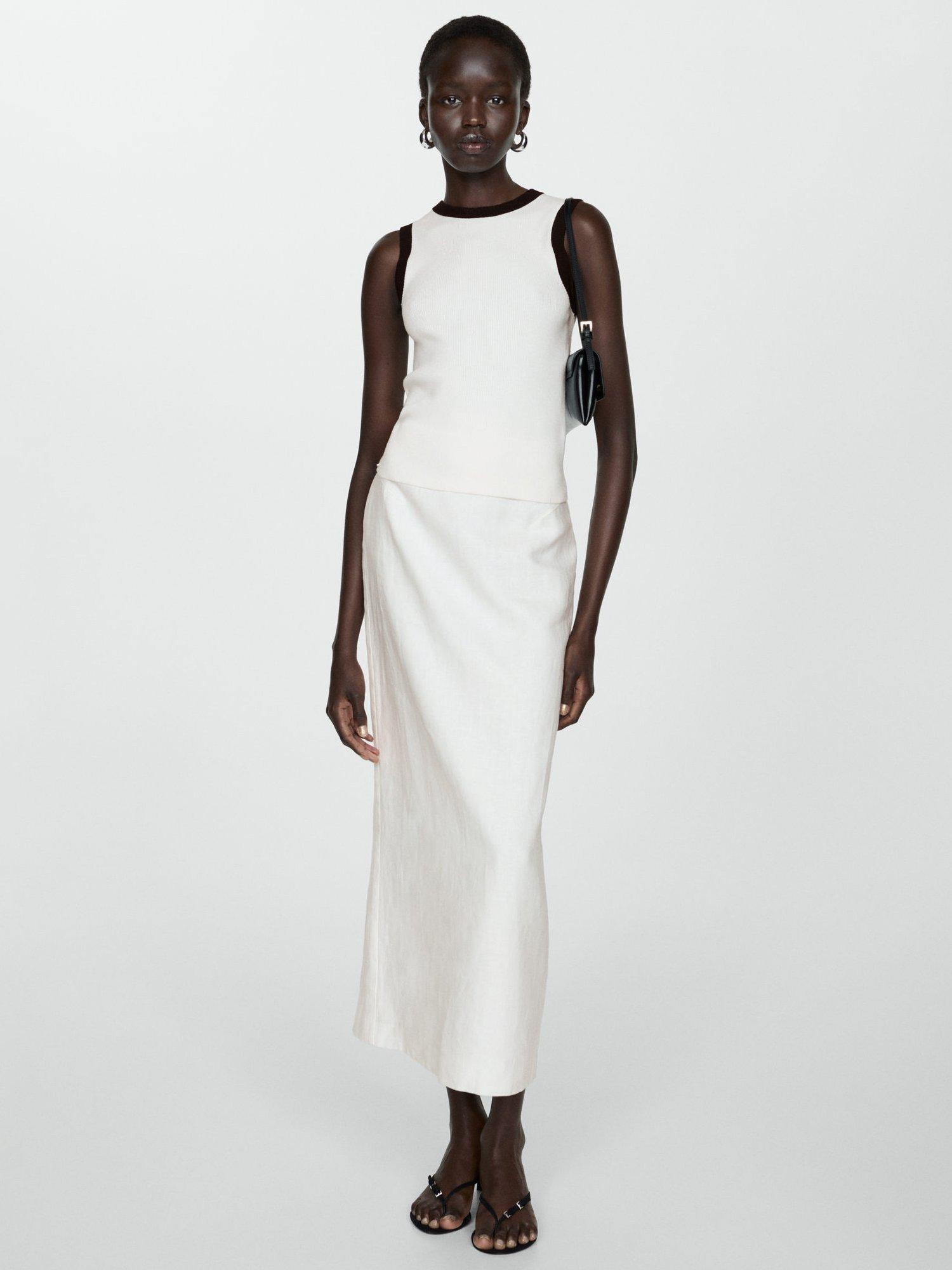 Product image 2 of 6, which shows Mango Contrast Trim Knit Top, Light Beige, XXS