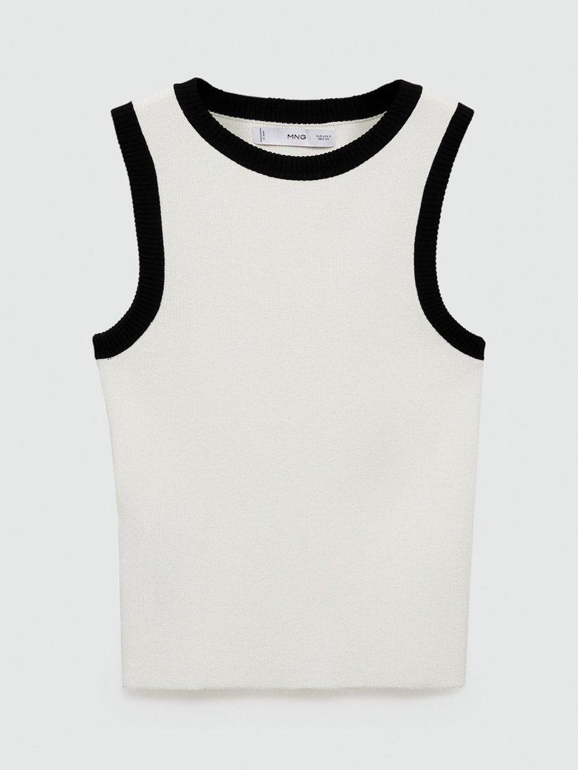 Product image 3 of 6, which shows Mango Contrast Trim Knit Top, Light Beige, XXS