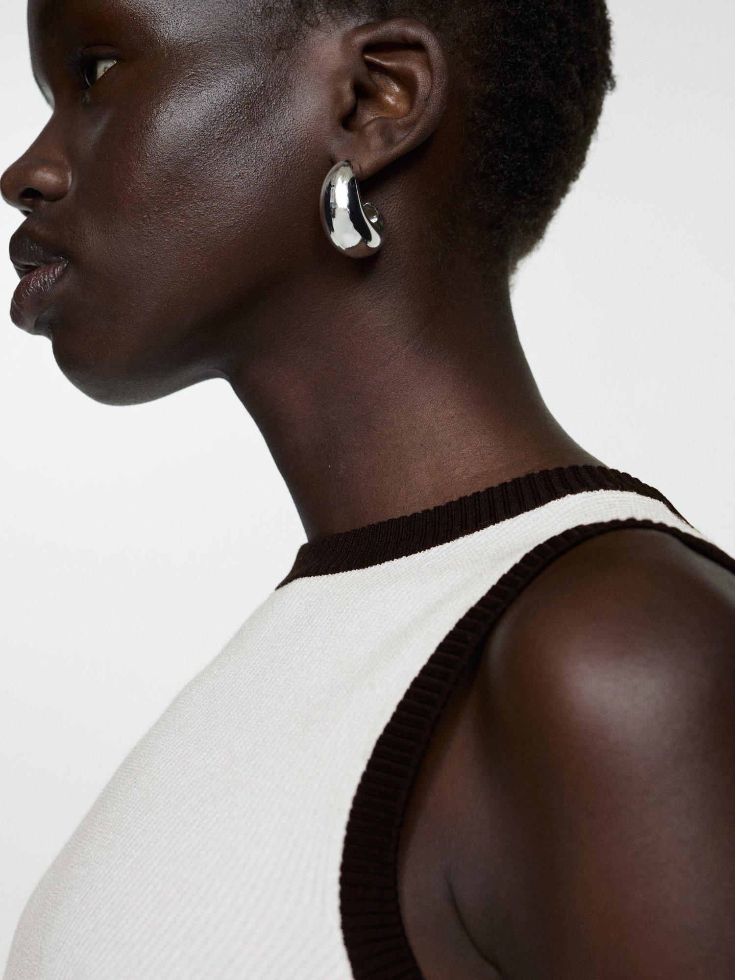 Product image 5 of 6, which shows Mango Contrast Trim Knit Top, Light Beige, XXS