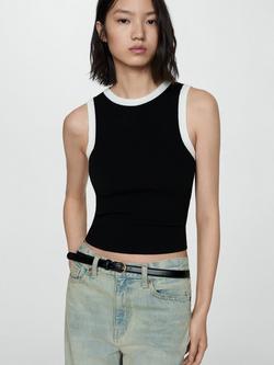 Mango Contrast Trim Knit Top, Black