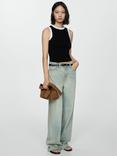 Mango Contrast Trim Knit Top, Black