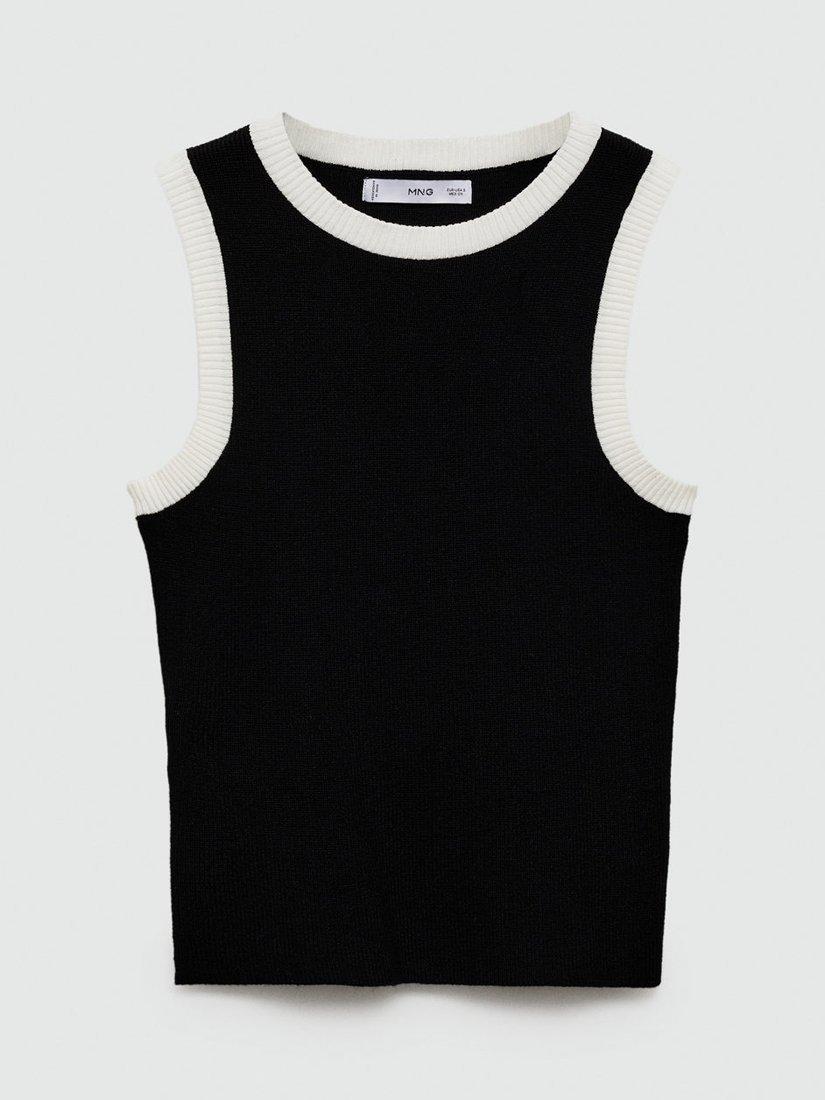 Product image 3 of 5, which shows Mango Contrast Trim Knit Top, Black, XXS