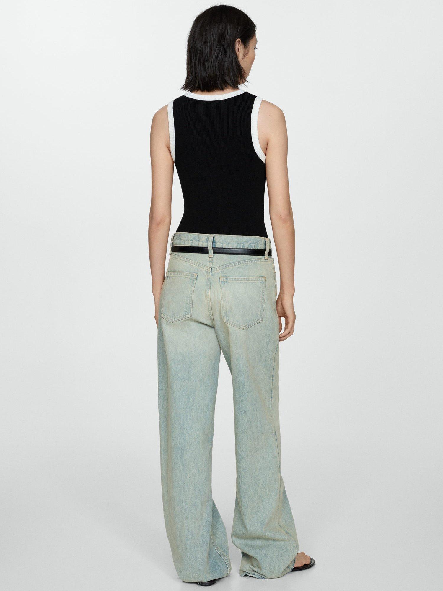 Product image 4 of 5, which shows Mango Contrast Trim Knit Top, Black, XXS