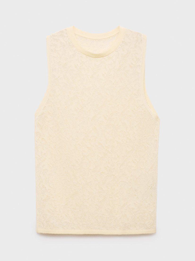 Product image 3 of 6, which shows Mango Floral Open Knit Top, Light Beige, S