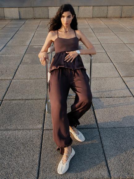 Mango Istanbul Split Knit Cross Back Top, Brown - view 2, Brown