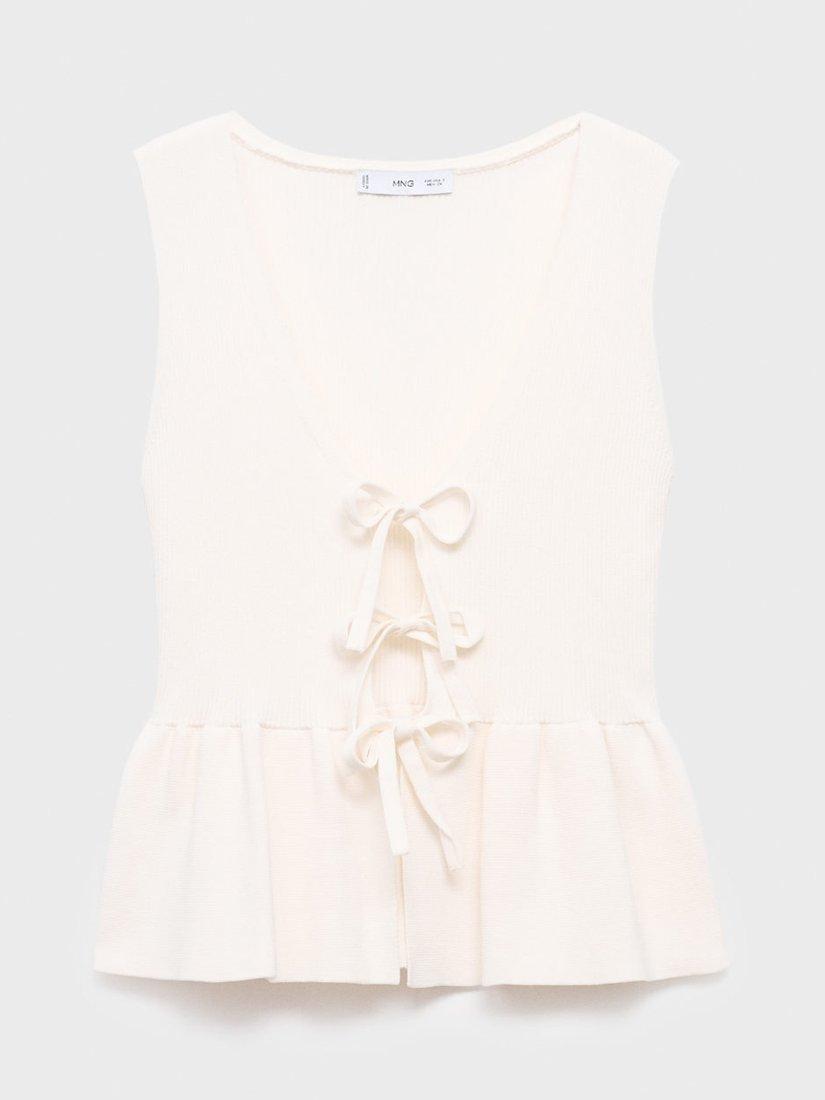 Product image 3 of 6, which shows Mango Parise Tie Front Knit Top, White, L