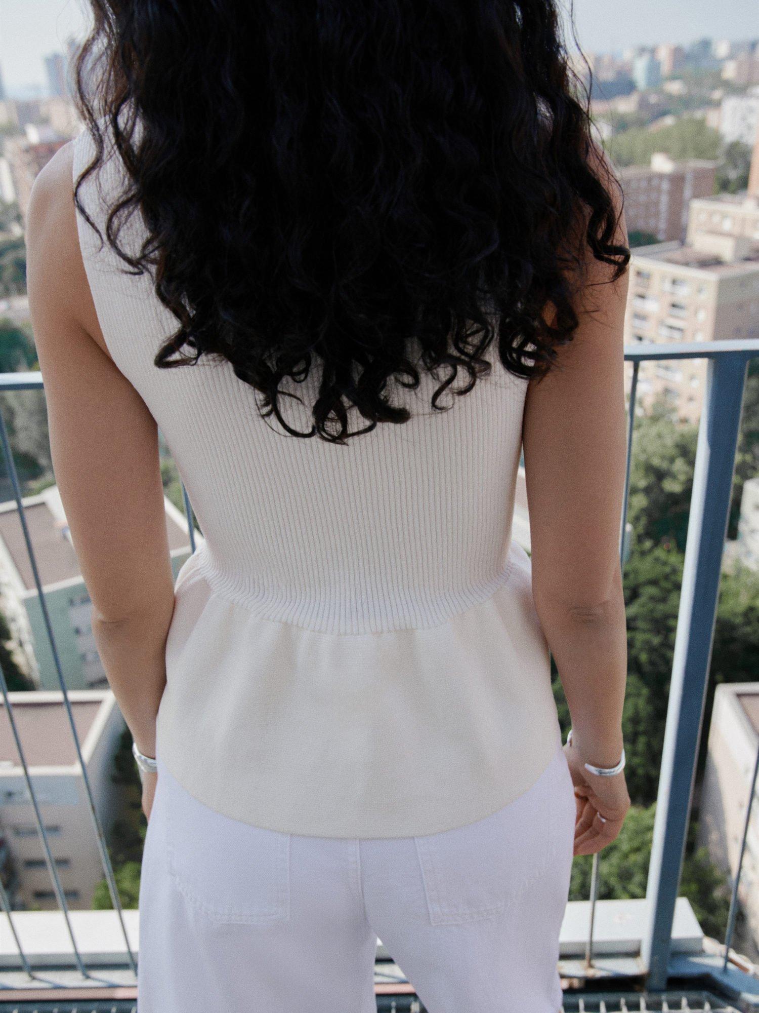 Product image 4 of 6, which shows Mango Parise Tie Front Knit Top, White, L