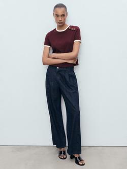 Mango Pirti Colour Contrast T-Shirt, Dark Red - view 2, Dark Red